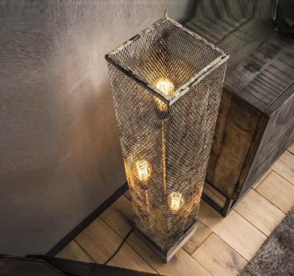 Lampadaire rectangle maille pied en bois / Cuivre résistant