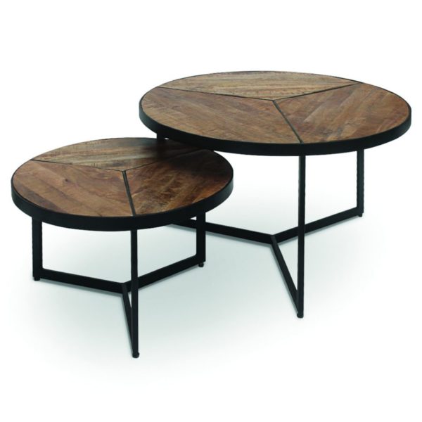 TABLE BASSE 'LAVEU' SET DE 2 BOIS DE MANGUIER 1C) – Image 2