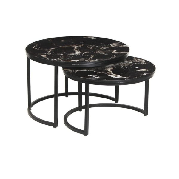 TABLE BASSE 'NAZARO' SET DE 2 COMPOSITE MARBRE NOIR – Image 2