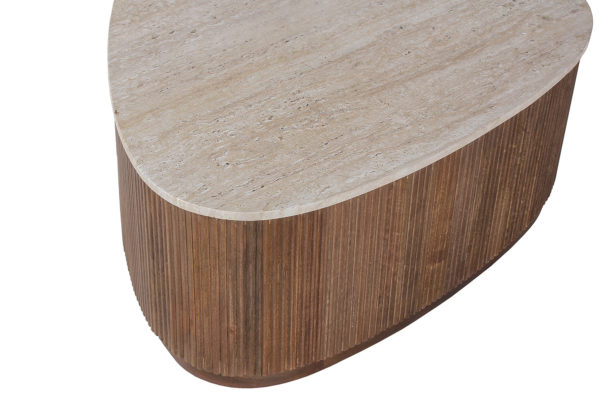TABLE BASSE 'NOLAN' 100 CM BOIS DE MANGUIER AVEC TRAVETIN BEIGE – Image 3