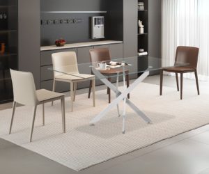 TABLE 'LASI' 160 CM VERRE, PIEDS CHROMÉS