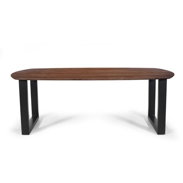 TABLE 'TOMMY' 220X100 CM OVALE DANOISE U-PIED BOIS DE MANGUIER BRUN – Image 3