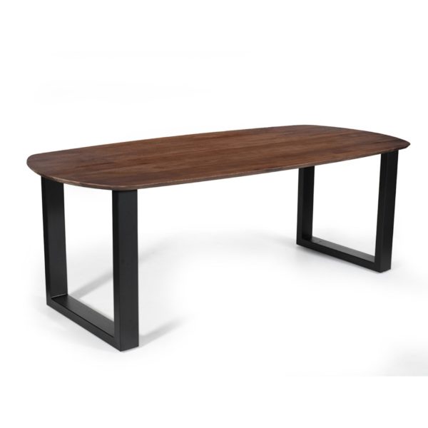 TABLE 'TOMMY' 220X100 CM OVALE DANOISE U-PIED BOIS DE MANGUIER BRUN – Image 4