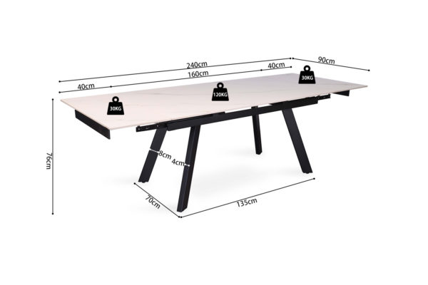 TABLE EXTENSIBLE 'HERA' 160-240 CM RECTANGULAIRE PIERRE BLANC – Image 7