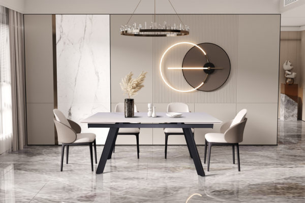 TABLE EXTENSIBLE 'HERA' 160-240 CM RECTANGULAIRE PIERRE BLANC – Image 8