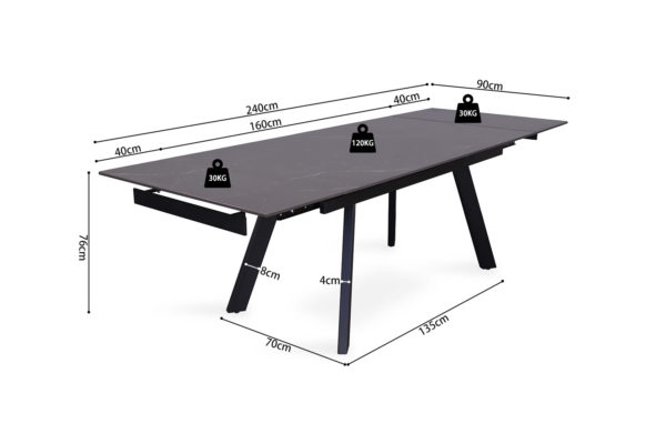 TABLE EXTENSIBLE 'HERA' 160-240 CM RECTANGULAIRE PIERRE NOIR – Image 4