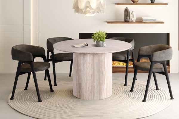 Table 'Lagos' 120 cm Ronde Décor Travertin Beige