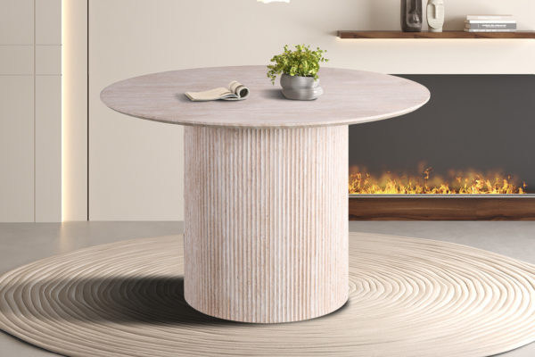 Table 'Lagos' 120 cm Ronde Décor Travertin Beige – Image 2