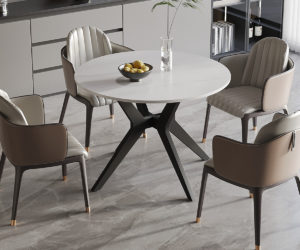 Table 'Apollo' 110 cm Pierre Brillante Ronde Snow Blanc