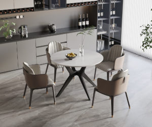 Alternative view of Table 'Apollo' 110 cm Pierre Brillante Ronde Snow Blanc