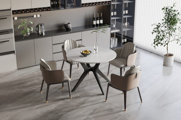 Table 'Apollo' 110 cm Pierre Brillante Ronde Snow Blanc – Image 2