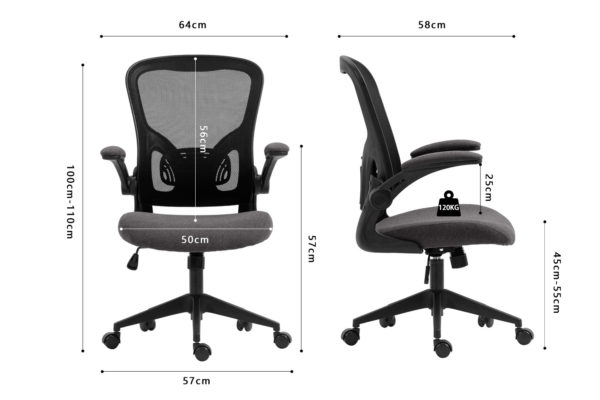 Chaise de bureau 'Marcos' Mesh Noir/Gris – Image 6