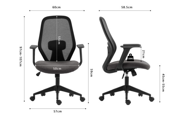 Chaise de bureau 'Claude' Mesh Noir/Gris – Image 6