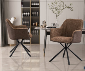 Chaise 'Lucie' Bouclé Sable Dos PU Brun