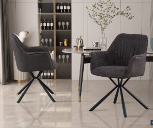 Chaise 'Lucie' Bouclé Gris Dos PU Gris clair