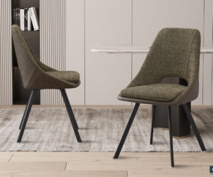 Chaise 'Filou' Bouclé Vert Dos PU Vert foncé