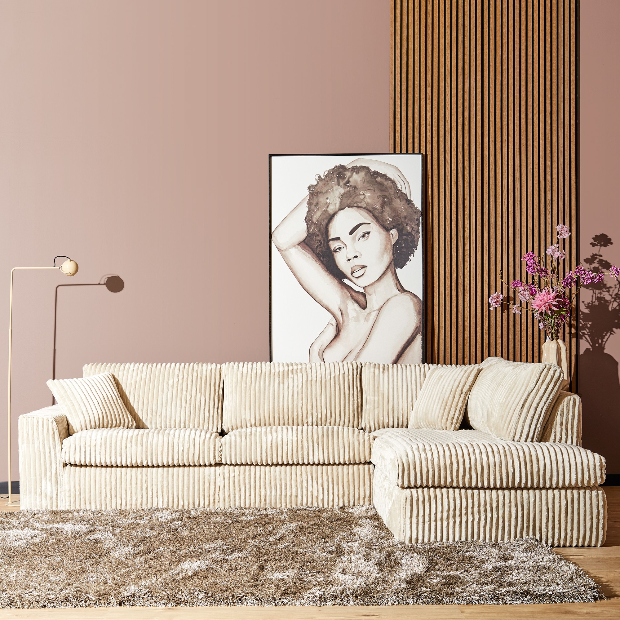 Canapé MySofa Teddy | 2,5 places + méridienne droite | beige