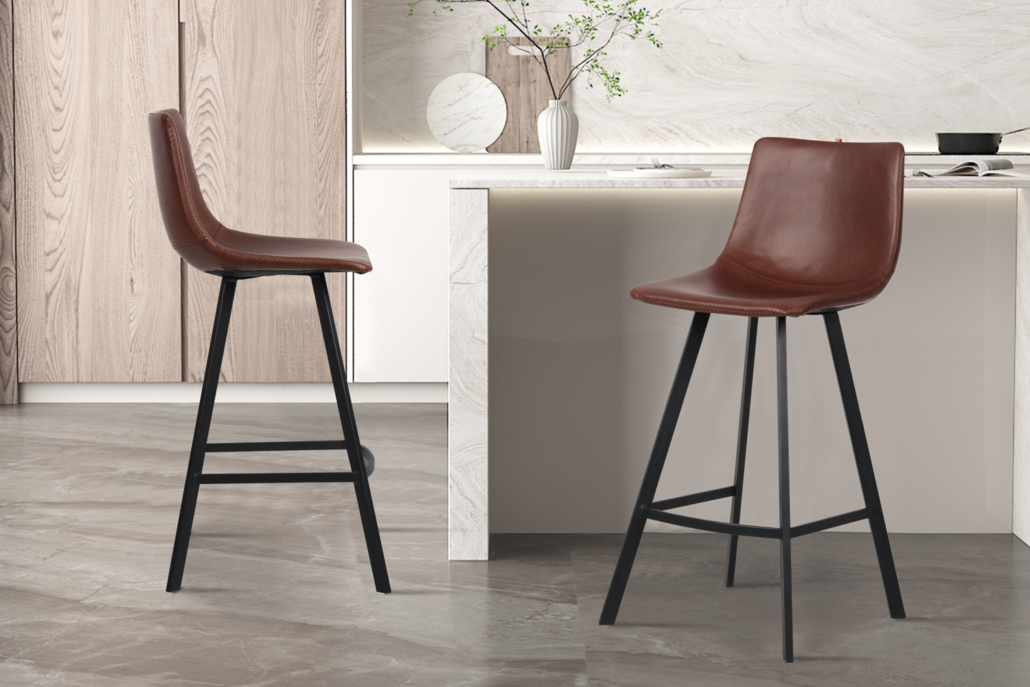 Chaise de comptoir 'Ozan' PU Brun