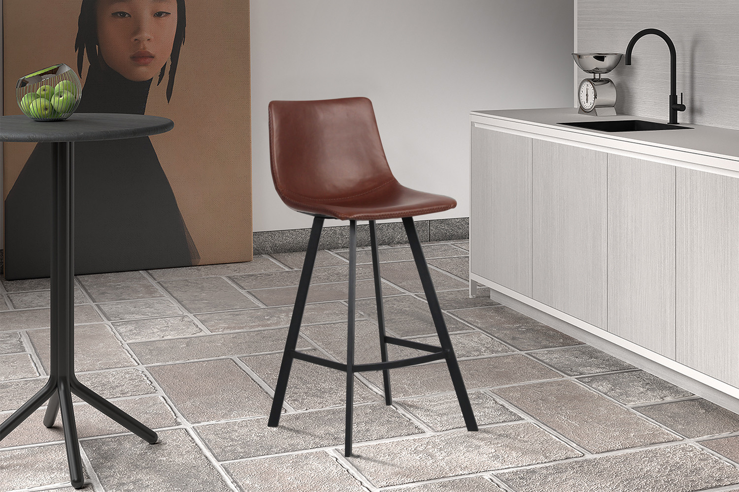 Chaise de comptoir 'Ozan' PU Brun – Image 2