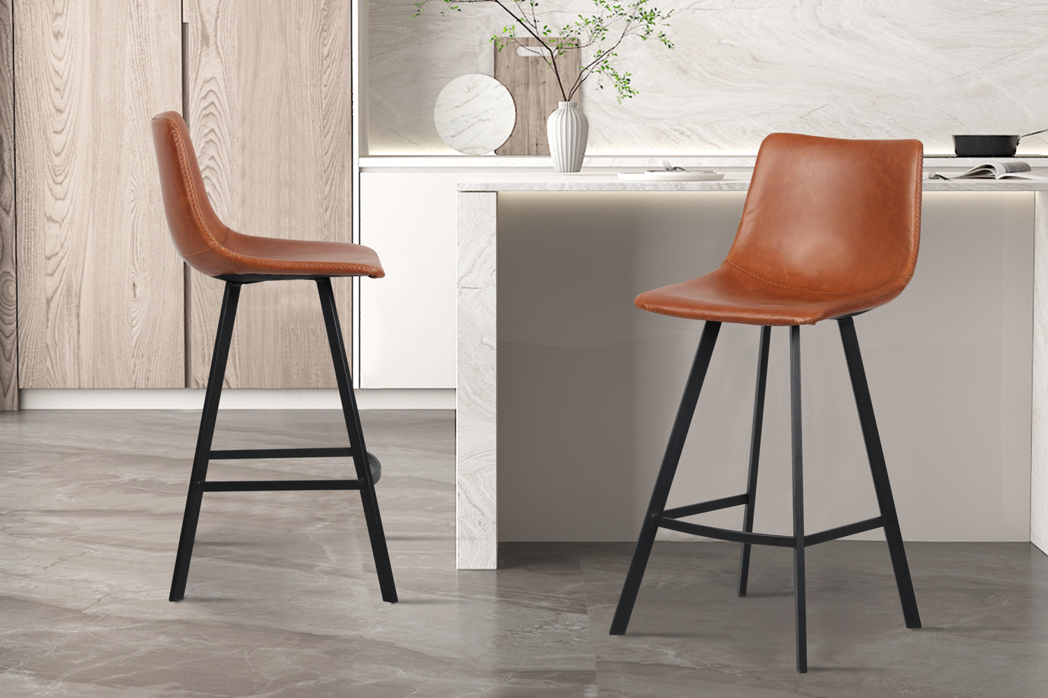 Chaise de comptoir 'Ozan' PU Cognac