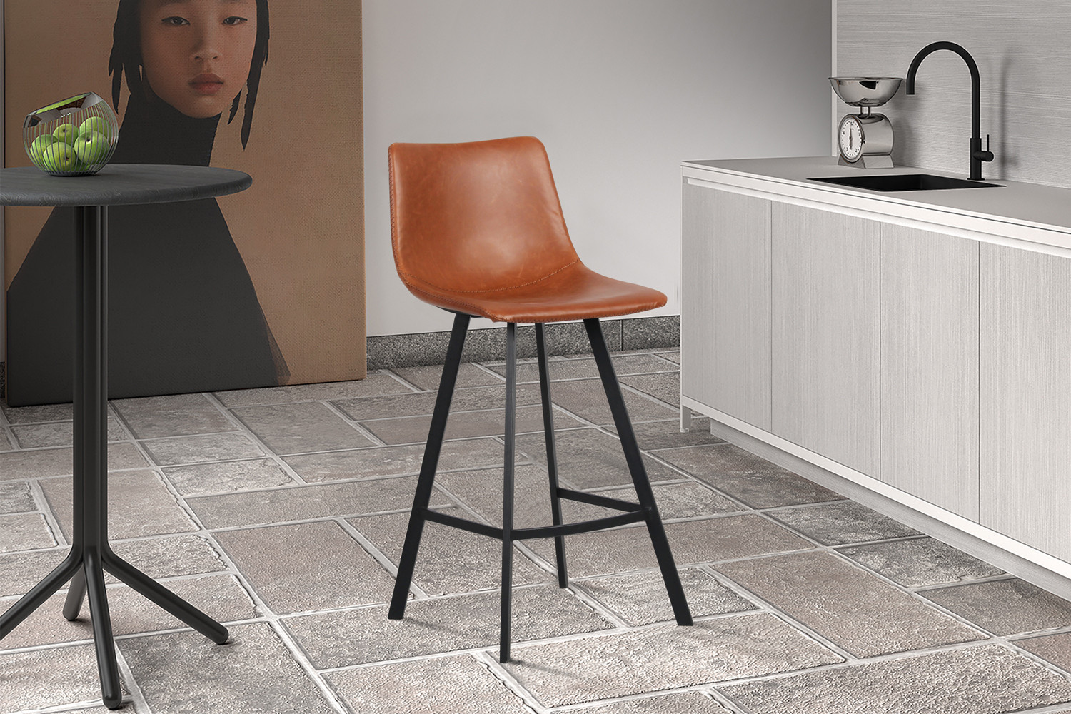 Chaise de comptoir 'Ozan' PU Cognac – Image 2