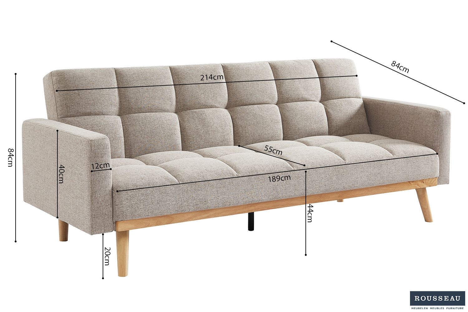 Canapé-lit 'Adana' Tissu Davis Neve 13 Beige – Image 9
