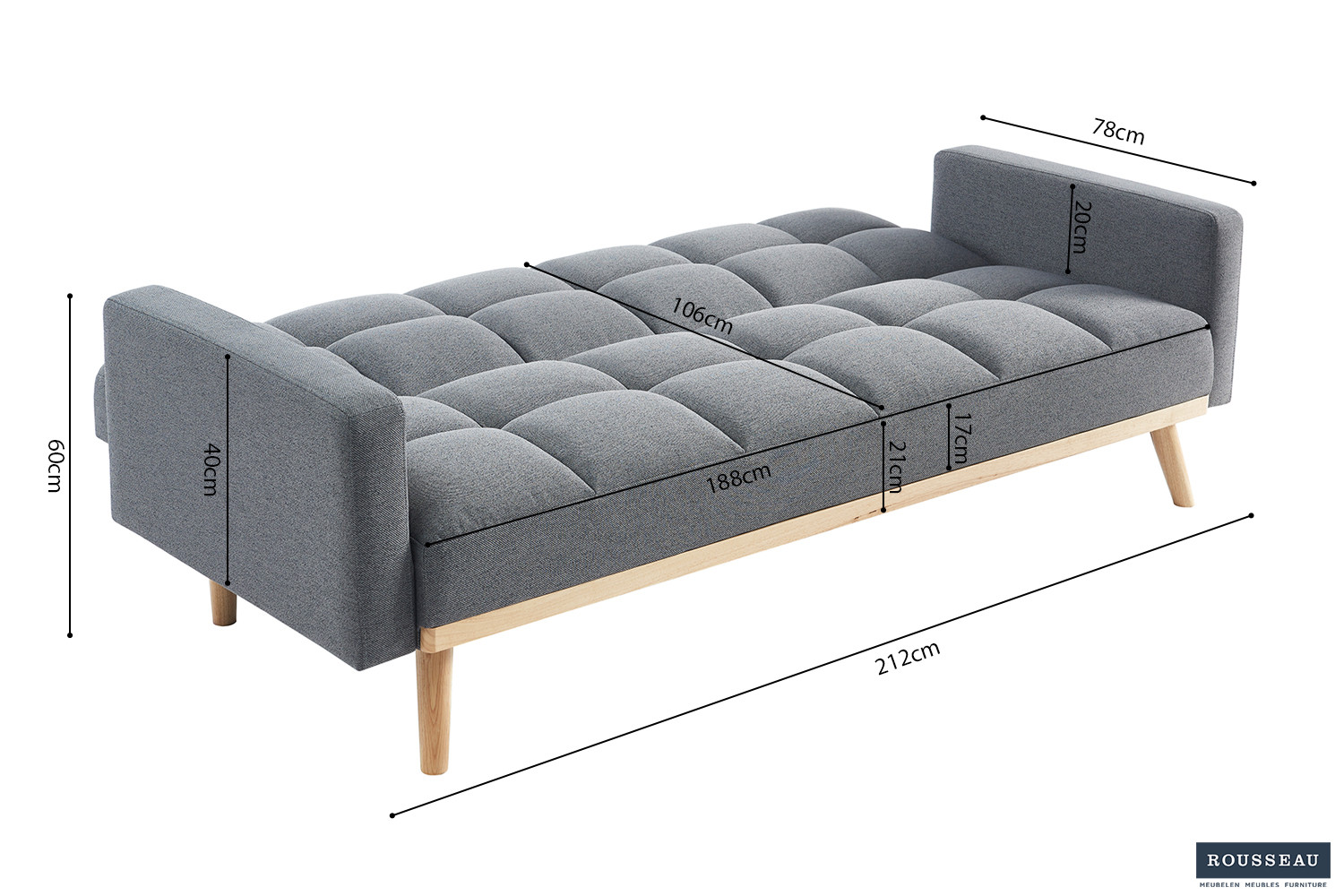 Canapé-lit 'Adana' Tissu Davis Neve 97 Gris – Image 10