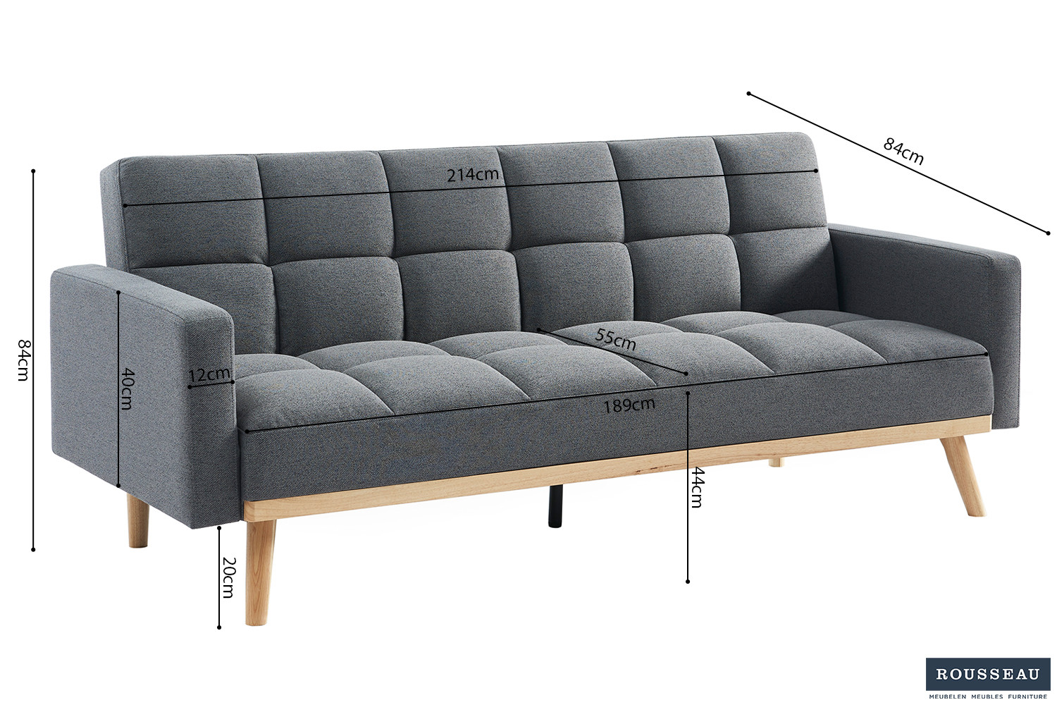 Canapé-lit 'Adana' Tissu Davis Neve 97 Gris – Image 9