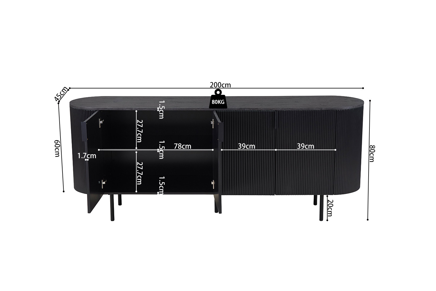 Bahut 'Lagos' 200 cm Décor Brun foncé – Image 8