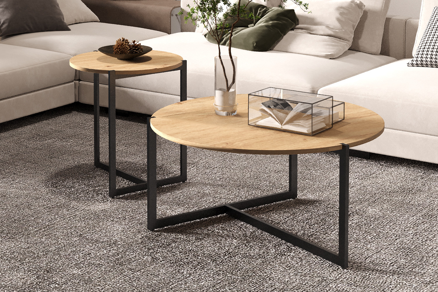Set de 2 Table basses ''Pola' Décor Chêne vieilli