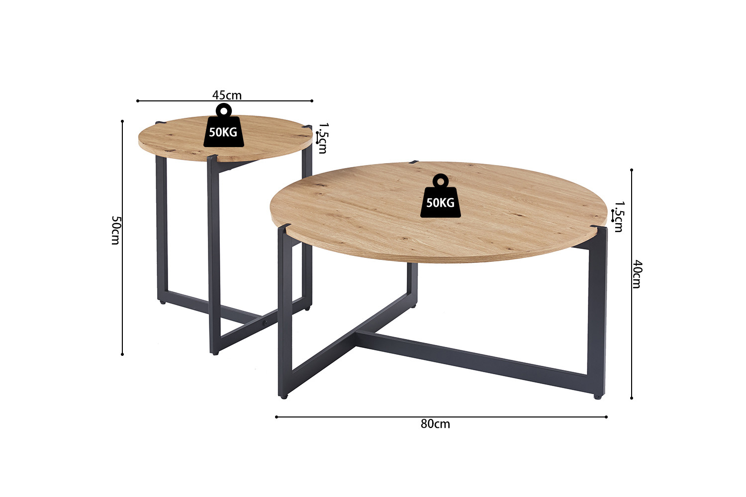 Set de 2 Table basses ''Pola' Décor Chêne vieilli – Image 7