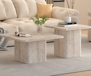 Set de 2 Table basses 'Bobby' Décor travertin Beige