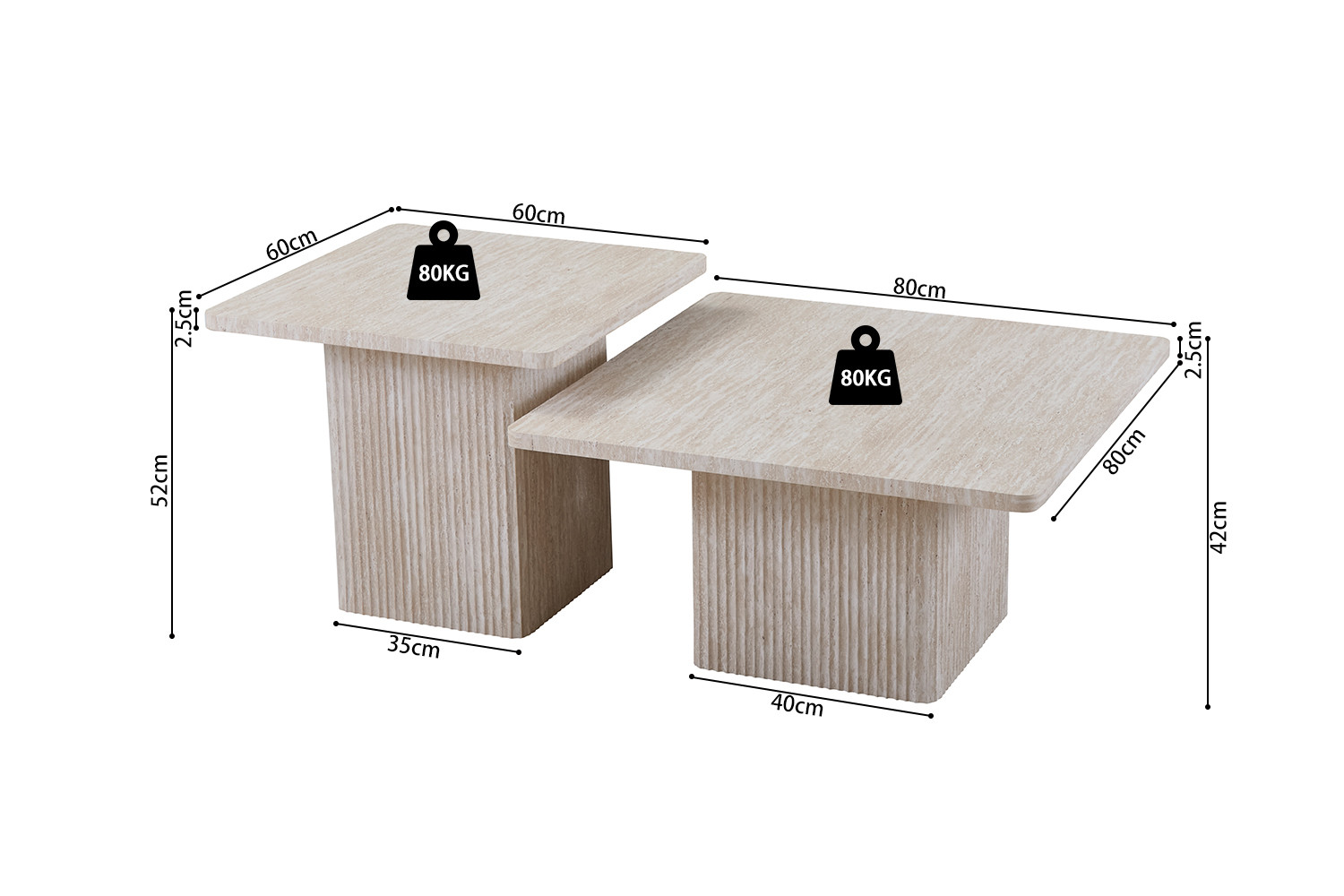 Set de 2 Table basses 'Bobby' Décor travertin Beige – Image 10