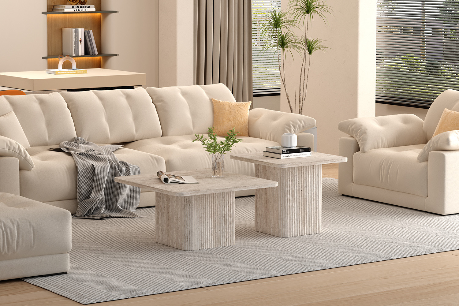 Set de 2 Table basses 'Bobby' Décor travertin Beige – Image 2