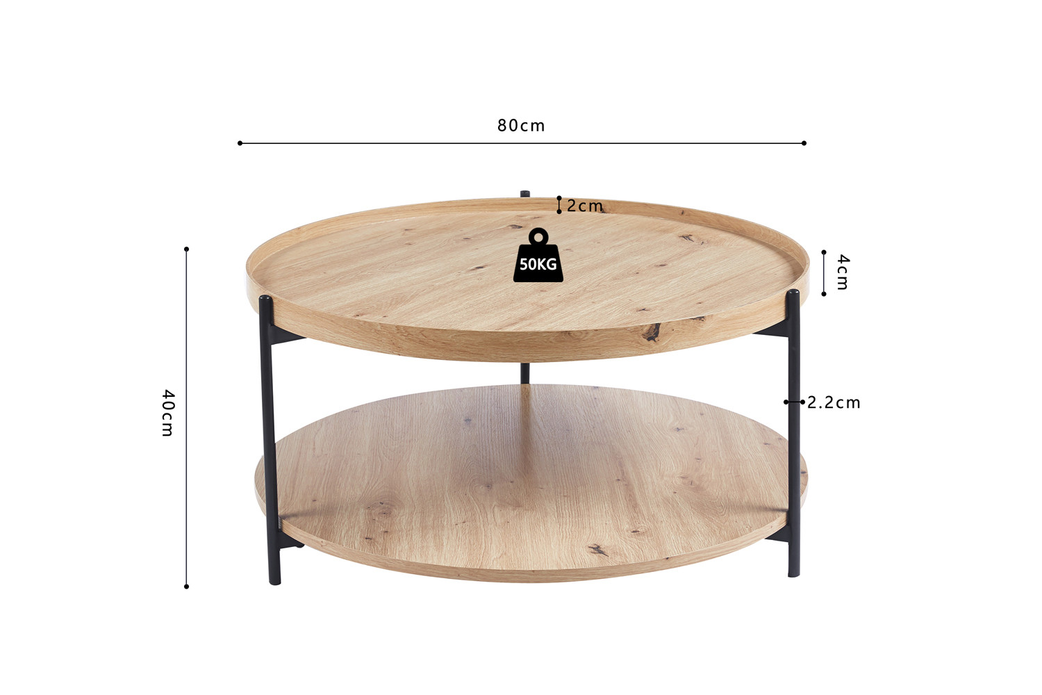 Table basse 'Dalina' 80 cm Décor Chêne vieilli – Image 7