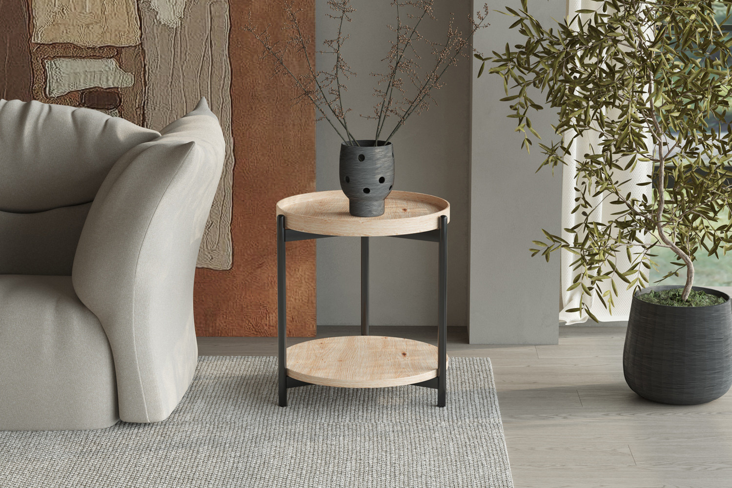 Table basse 'Dalina' 45 cm Décor Chêne vieilli