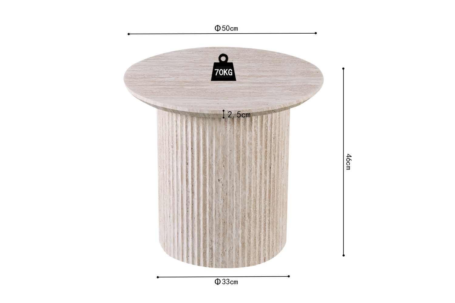 Table basse 'Lagos' 50 cm Ronde Décor Travertin Beige – Image 6