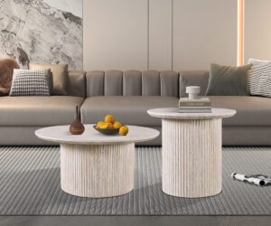 Alternative view of Table basse 'Lagos' 80 cm Ronde Décor Travertin Beige