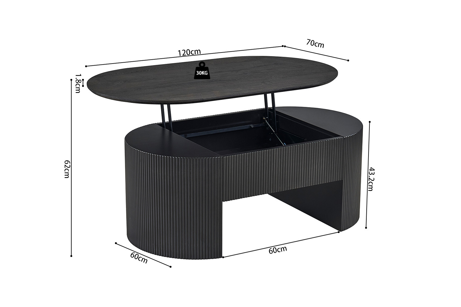 Table basse 'Lagos' 120 cm Plateau relevable Décor Brun foncé – Image 13