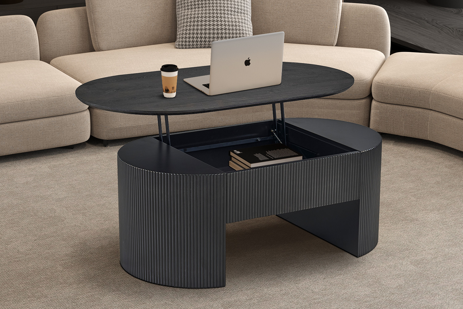 Table basse 'Lagos' 120 cm Plateau relevable Décor Brun foncé