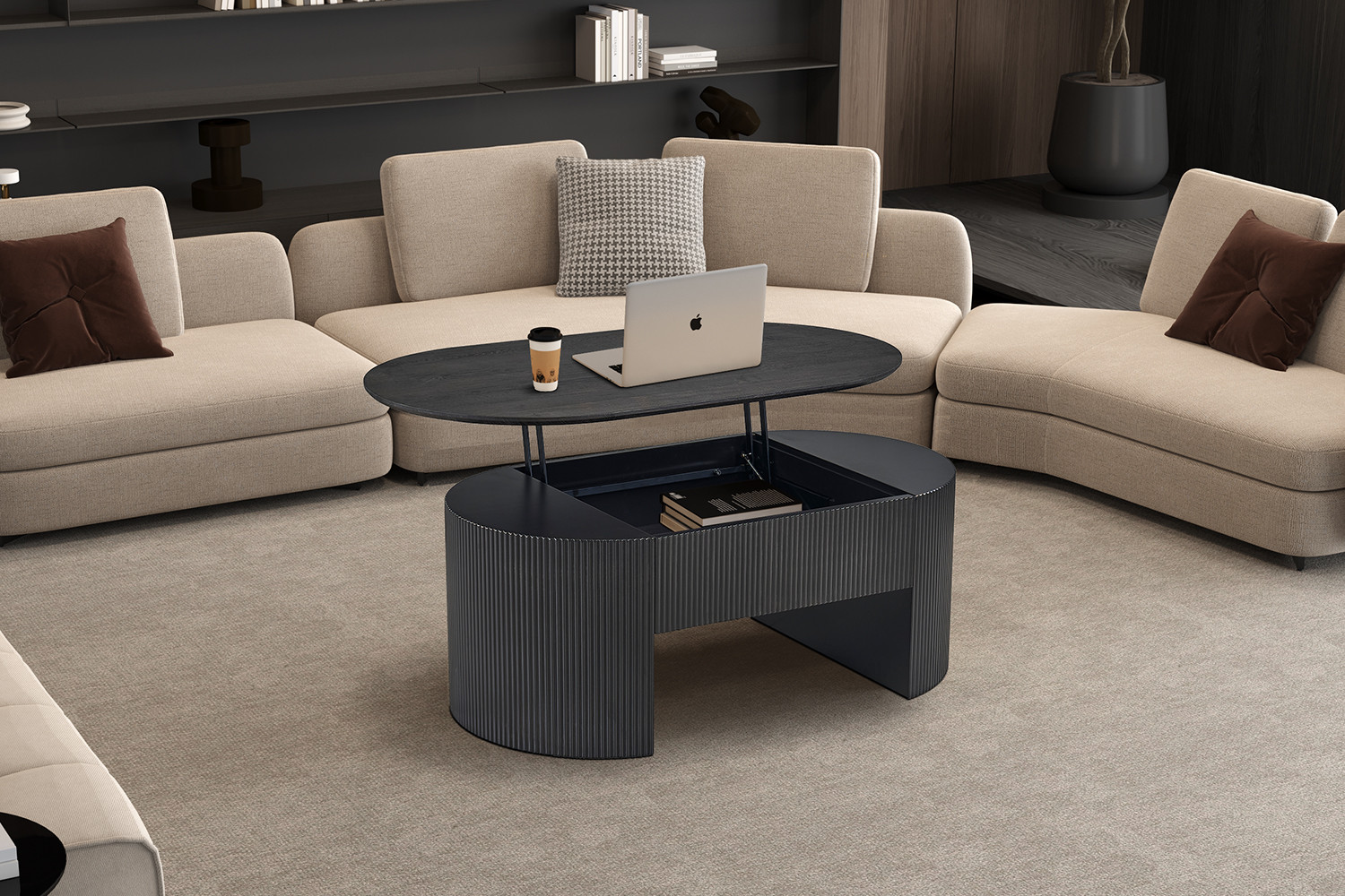 Table basse 'Lagos' 120 cm Plateau relevable Décor Brun foncé – Image 4