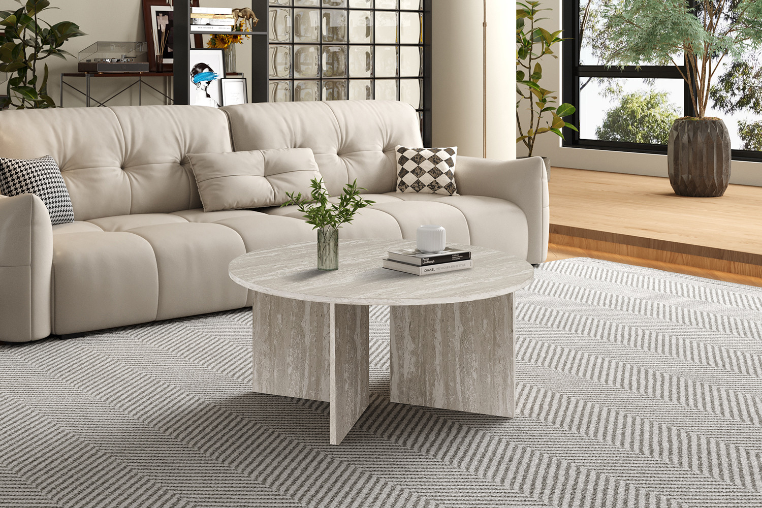 Table basses 'Drasir' Ronde Décor Travertin Gris – Image 2
