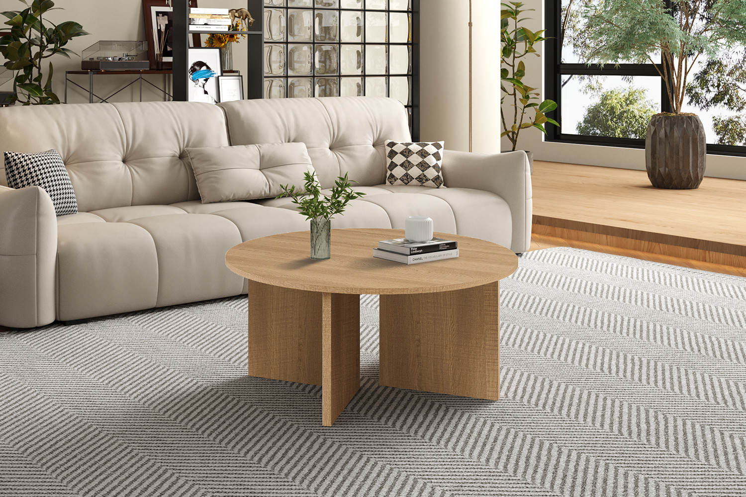 Table basses 'Drasir' Ronde Décor Chêne Naturel – Image 2