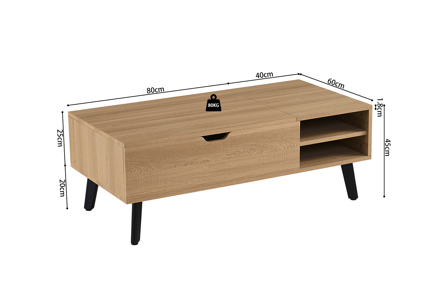 Table basse 'Justine' Plateau relevable Décor Chêne Naturel – Image 12