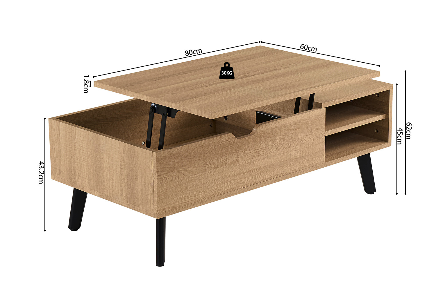Table basse 'Justine' Plateau relevable Décor Chêne Naturel – Image 13