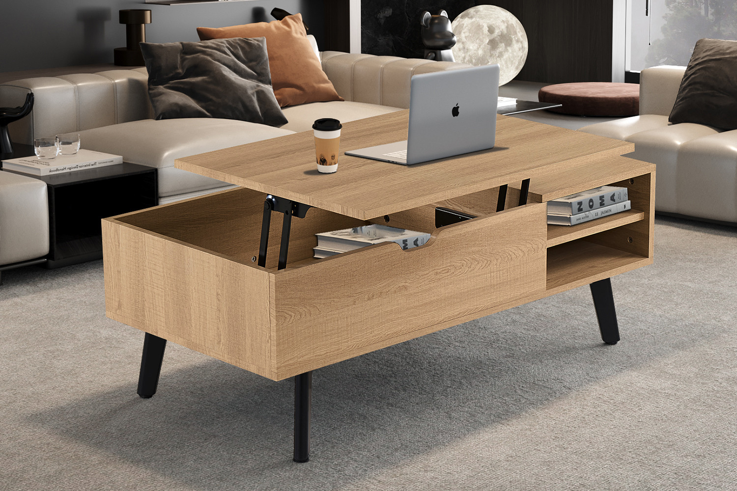 Table basse 'Justine' Plateau relevable Décor Chêne Naturel – Image 2
