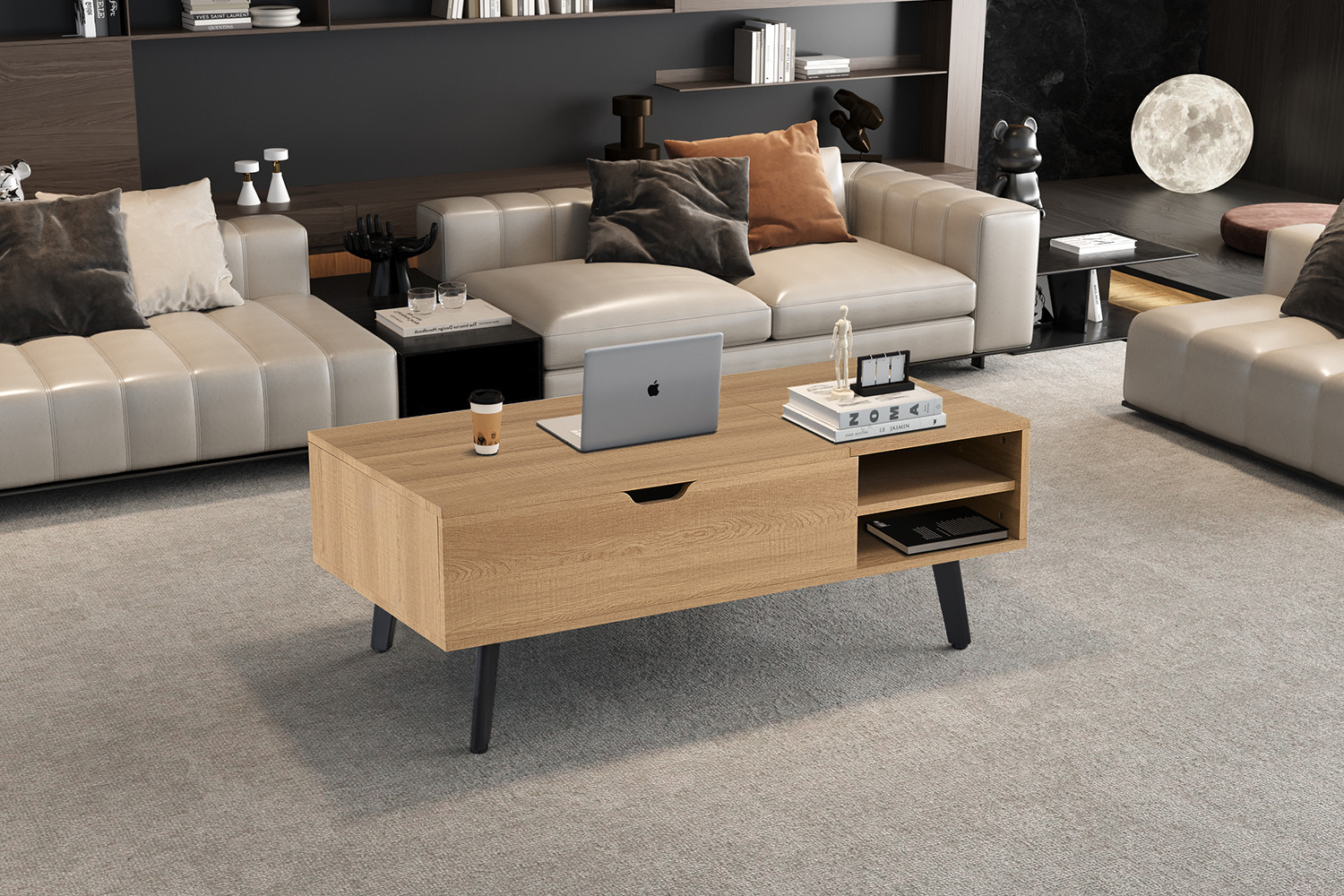 Table basse 'Justine' Plateau relevable Décor Chêne Naturel – Image 3