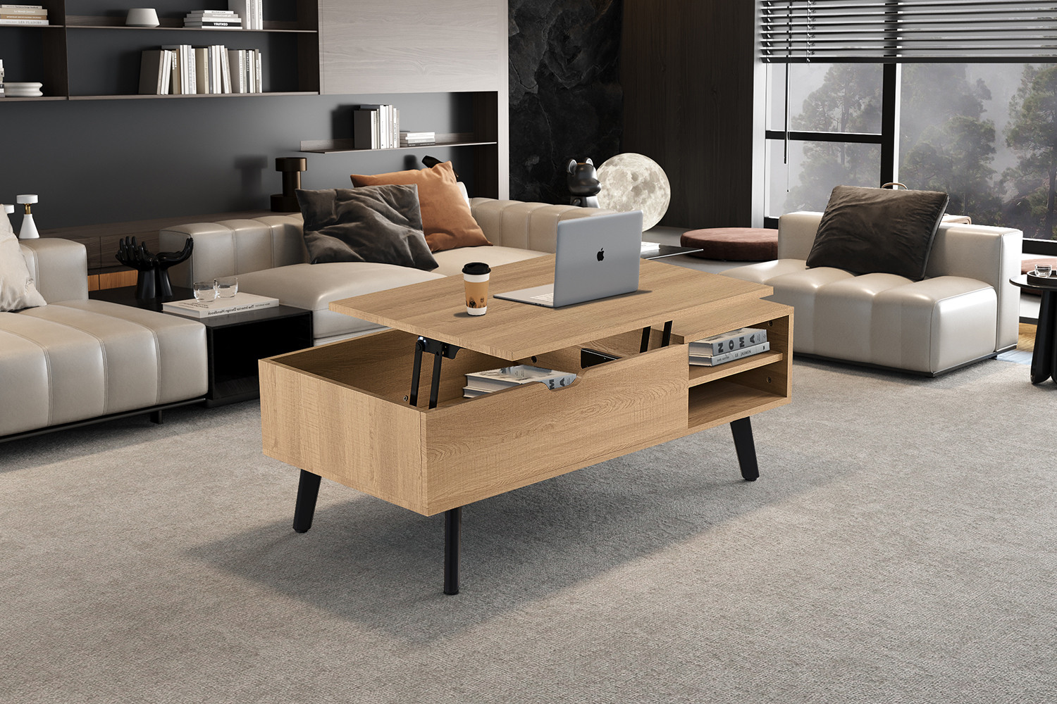 Table basse 'Justine' Plateau relevable Décor Chêne Naturel – Image 4