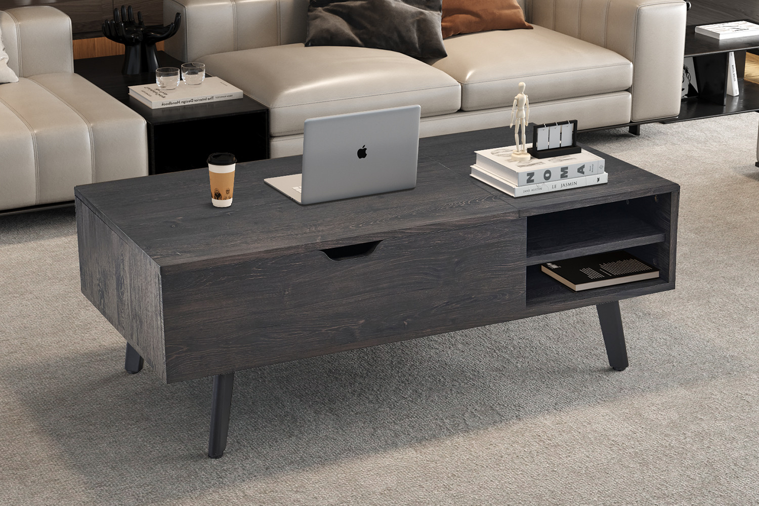Table basse 'Justine' Plateau relevable Décor Brun foncé – Image 2