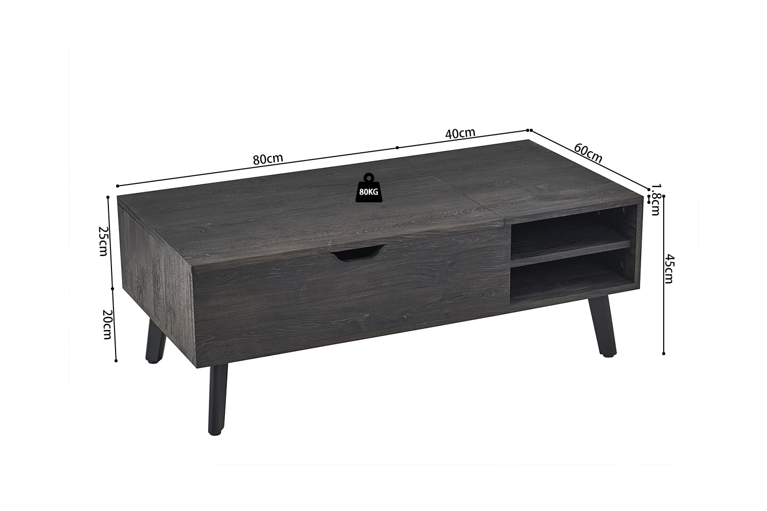 Table basse 'Justine' Plateau relevable Décor Brun foncé – Image 12